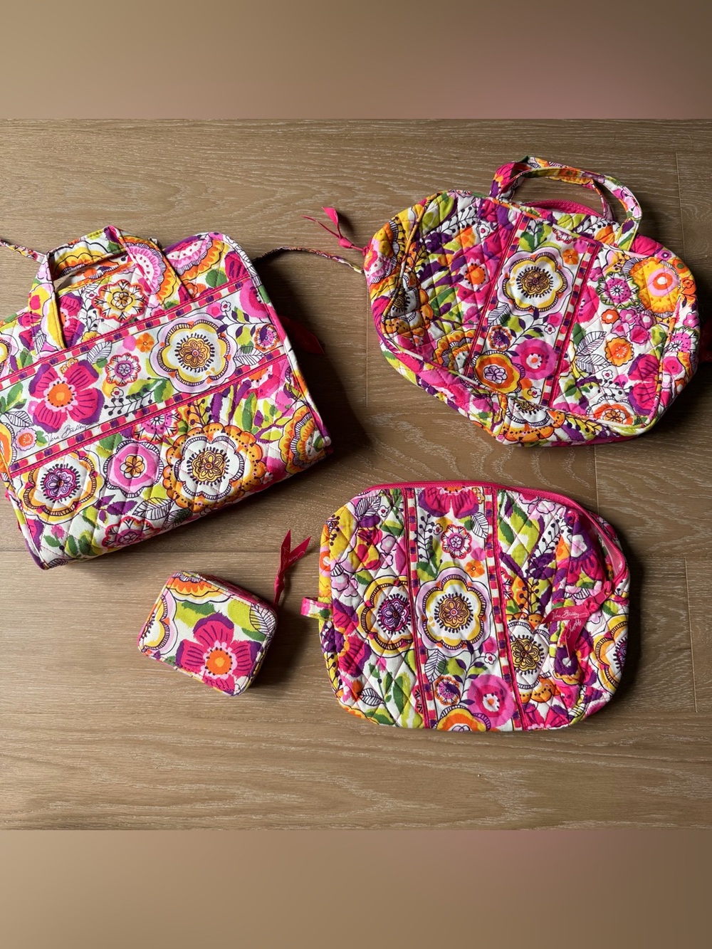 Vera Bradley Clementine Travel Accessory Lot Makeup Bag Organizer Cosmetic Case